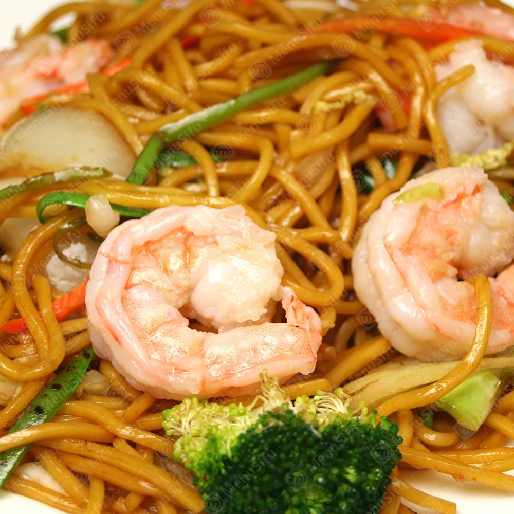 Plump shrimp vegetable lo mein noodles at Wok Wok, a Chinese Restaurant in Milford